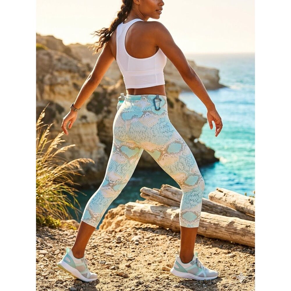 Vintage Onzie Charley Capri Leggings Womens M/L Blue Snake Print Y2K Yoga
